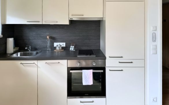 Kitchenette with oven, hob and fridge