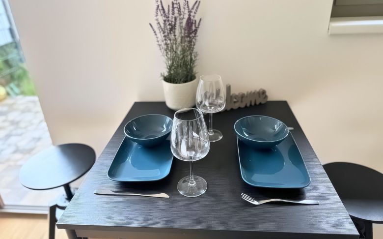 Dining table set for two